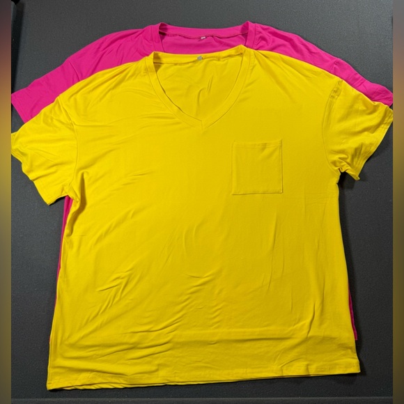 Amazon Tops - V-Neck Pocket Shirts, 2 pack, Yellow & Hot Pink, Women’s 2XL
